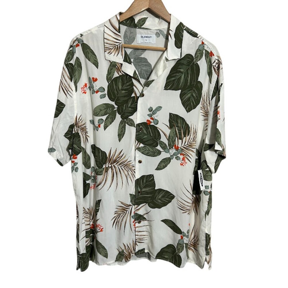 NWT Old Navy Men’s Button Up Camp Short Sleeve Shirt XL Leaf Tropical Beach NEW